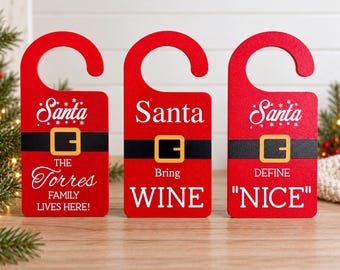 Personalized Door Hanger Ornament, 3D Printed, Santa Red Black Gold, Custom Holiday Decor