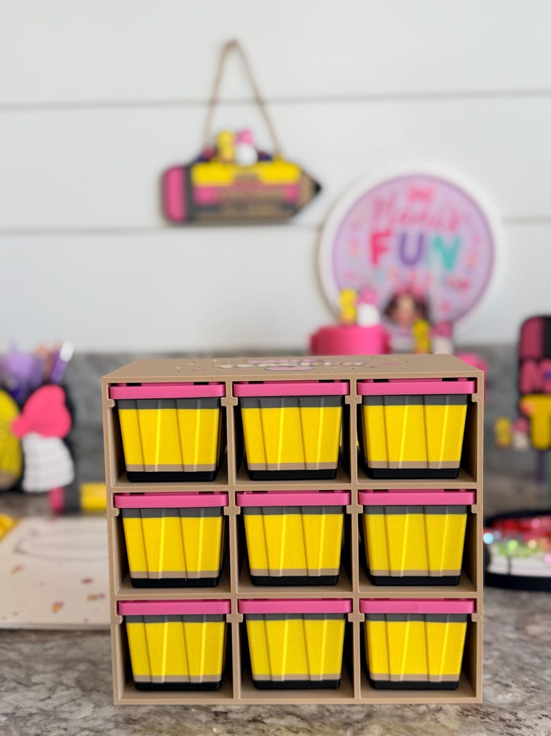 Pencil Teacher Desk Set: Pen Holder, Organizer, Name Sign, Heart Shaped Phone Stand, Fun Decor Mini Tote Organizer