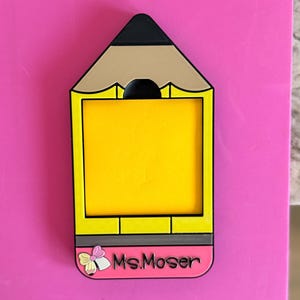 Pencil Teacher Desk Set: Pen Holder, Organizer, Name Sign, Heart Shaped Phone Stand, Fun Decor Post It Holder