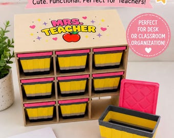 Teacher Pencil Mini Tote Organizer | 9 Removable Bins, Desk Storage | 3D Printed