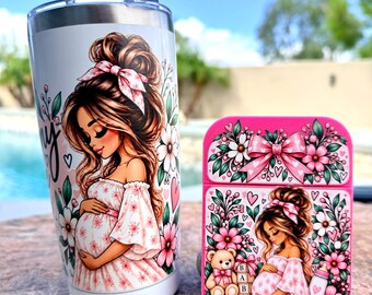 Mommy to Be Tumbler Gift Set | 20oz Baby Shower Tumbler | Gift Card Holder | Pregnancy Gift for Expecting Mom | Baby Girl Gift