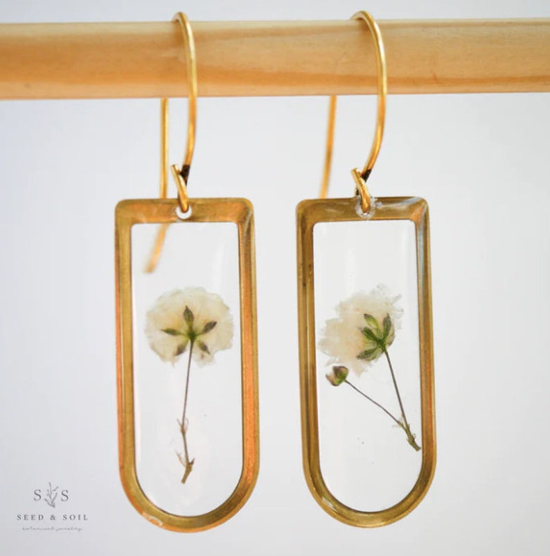 Botanical flower earrings, modern half circle drop earrings, flower earrings image 3