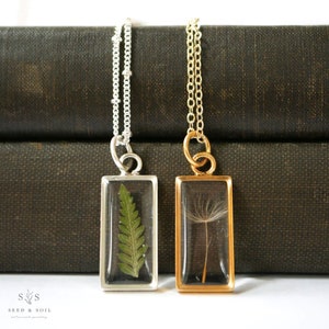 Botanical rectangle necklace, flower jewelry, resin jewelry, gift