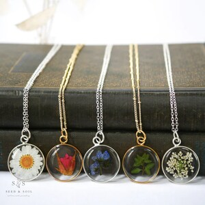 Large round pendant flower necklace, flower terrarium necklace
