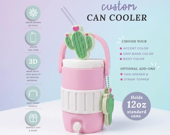Aangepaste blikjeskoeler blikhouder 3D-geprinte minikoeler Past op blikjes van 12 oz Gepersonaliseerd meisjescadeau Strotopper Blikopener Elke gelegenheid Perfect cadeau