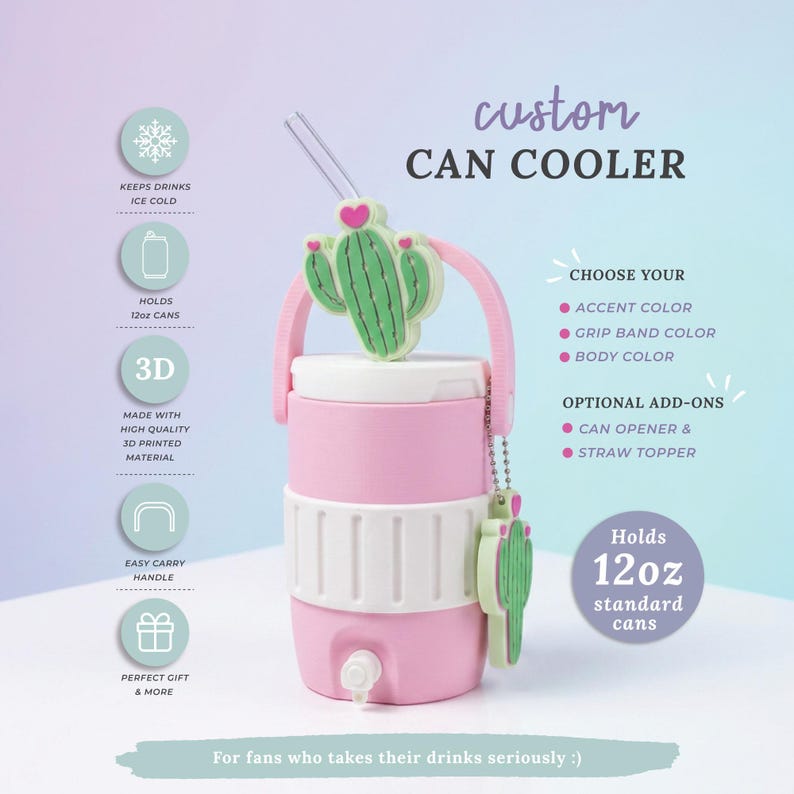 Custom Can Cooler Can Holder 3D Printed Mini Cooler Fits 12oz Cans ...