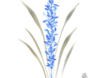 Aquarelle orchidée bleue - Art botanique floral asiatique zen (téléchargement numérique)