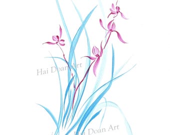 Azure Orchid Watercolor Print – Zen Botanical Wall Art (Digital Download)