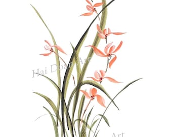 Herbst Orchidee Aquarell Druck | Orange Minimalistische Botanische Wandkunst (Digitaler Download)