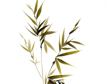 Lámina decorativa imprimible Zen Bamboo No. 1, acuarela minimalista de bambú.