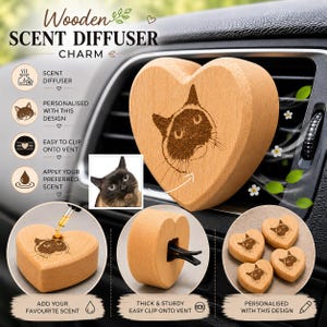 Gepersonaliseerde houten autodiffusor, gegraveerde ventilatieclip, kat en hond decoratie autoventilatie, etherische olie autoverfrisser, aangepast cadeau voor kat