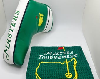 Juego de funda para putter Masters Blade Green + toallas de golf estilo Augusta Green