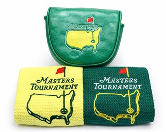 Juego de regalo de toallas de golf Masters + funda para putter tipo mazo MEZZ/OZ 1 – Paquete verde y amarillo