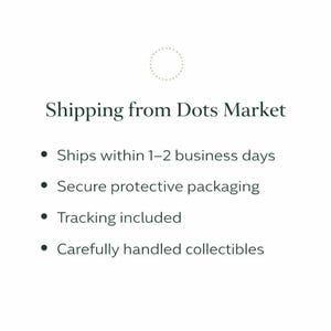 May include: White background with the text "Shipping from Dots Market". Bullet points below state: Ships within 1-2 business days, Secure protective packaging, Tracking included, and Carefully handled collectibles.