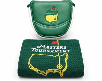 Funda para putter tipo mazo Masters y toalla de golf verde / Juego de fundas para la cabeza de palos estilo Augusta