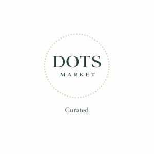 May include: The Dots Market logo, set against a white background, displays the text "DOTS MARKET" in a dark green serif font, encircled by a dotted line. The word "Curated" appears below in a smaller font.