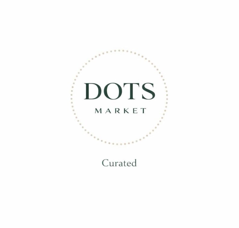 May include: The Dots Market logo, set against a white background, displays the text "DOTS MARKET" in a dark green serif font, encircled by a dotted line. The word "Curated" appears below in a smaller font.