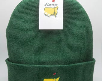 Gorro de invierno Masters Green Beanie bordado estilo Augusta para golf. Nuevo.