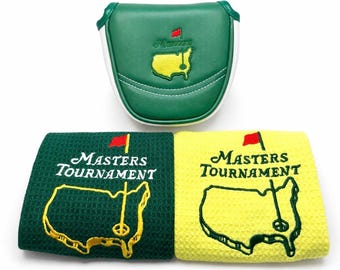 Juego de regalo Masters Mallet Putter Cover + 2 toallas de golf / Paquete de fundas para palos de golf verdes Augusta National