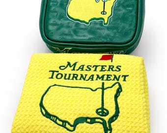 Set de regalo de golf Masters: toalla amarilla Augusta + funda para putter TaylorMade para golfistas.