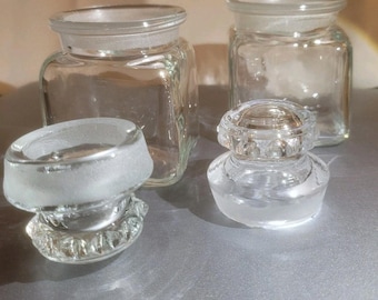 1 vintage helderglazen vierkante apothekerspot met gemalen deksel en rand 2 x 2 x 2