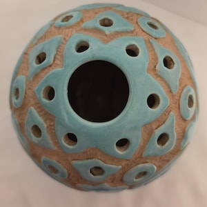 Vintage Italien PV 01028 Terrakotta-Türkis Kugelkerze Popourri