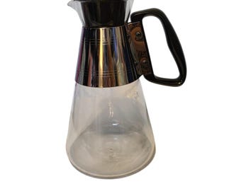 Vintage Pyrex for Silex 6 Cup Glass Coffee Carafe Chrome Band Black Handle MCM