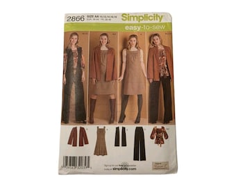 Patrón de costura Simplicity SIN CORTAR 2866 para mujer: jersey, pantalón, top y chaqueta, tallas 10-18.