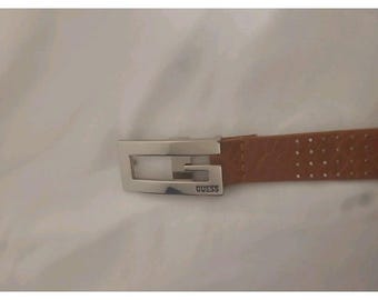 Vintage Guess Ladies Tan Italian Leather Belt 34-1/2" long Size Med