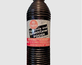 Vintage Old English Furniture and Scratch Cover Polish Ribbed Glass Bottle 8oz