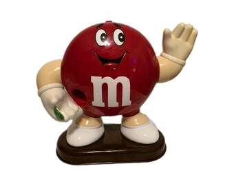 Dispensador de caramelos M&M vintage de 1991, rojo, artículo de colección vintage