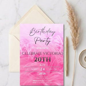 Modern Pink 20th Birthday Invitation | Editable Canva Template | Glamor Party Invite | Instant Digital Download | Pink 20th Anniversary Invitation
