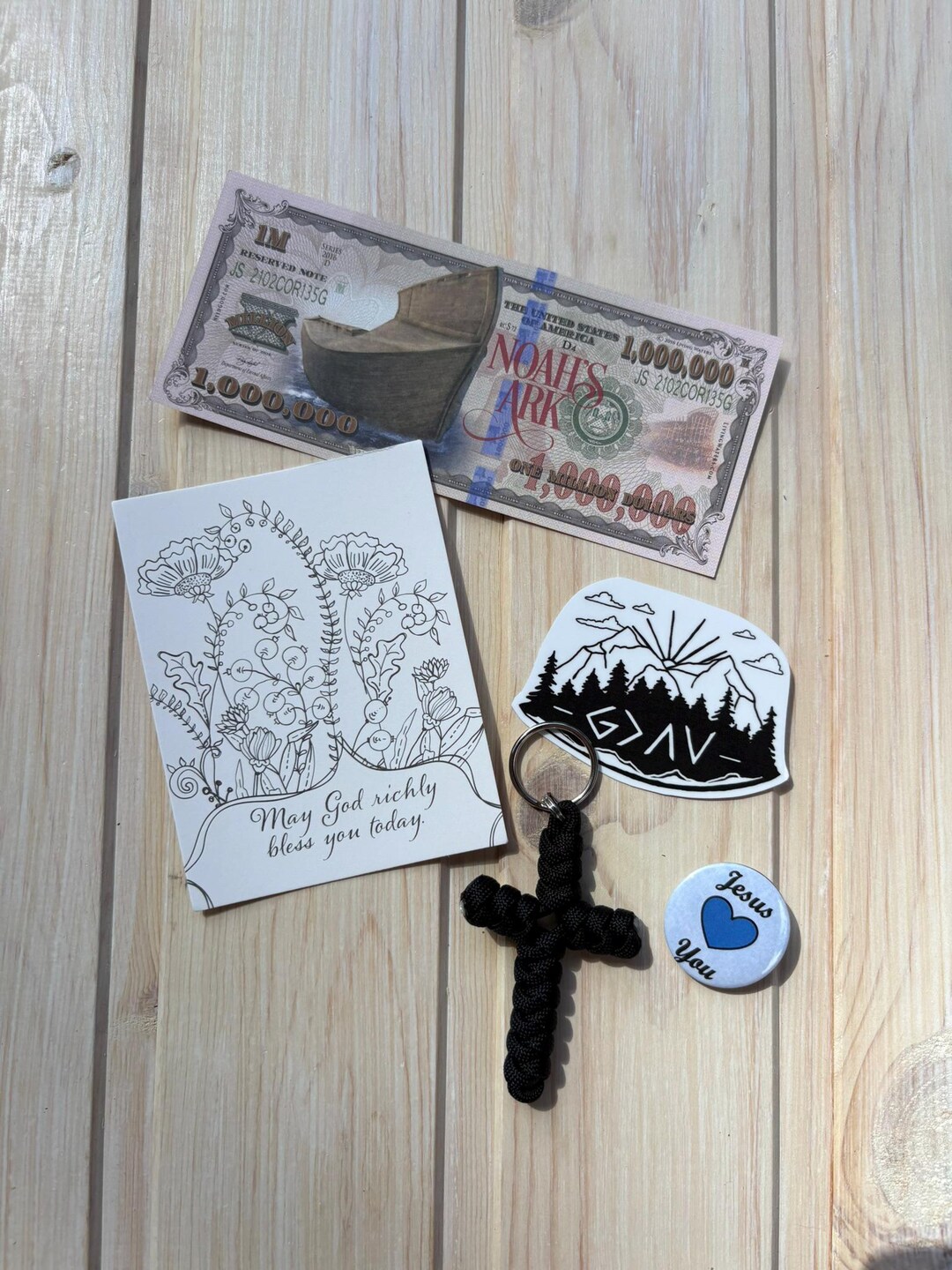 Jesus Loves You Gift Bundle: Black Paracord Cross Keychain, Sticker ...