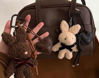 Cute Bunny Keychain Plush, Teddy Bear Bag Charm, Kawaii Backpack Pendant, Aesthetic Keyring, Gift for Her, Couple Keychain, Best Friend Gift