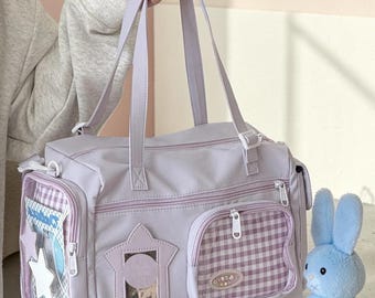 Kawaii Ita Bag Pastel Shoulder Bag, Anime Pin Display Bag, Cute Crossbody Bag With Clear Pocket, Harajuku Style, Aesthetic Soft Girl Purse