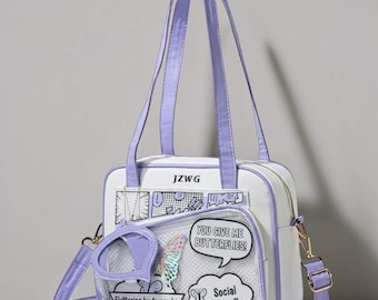 Kawaii Ita Bag, Crossbody With Clear Window, Cute Kawaii Pin Display, Aesthetic Shoulder Bag, Harajuku Style Purse, Gift For Girls