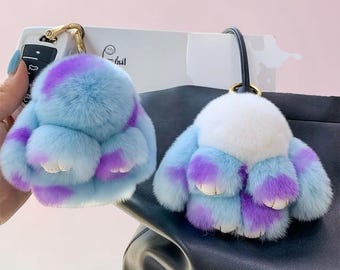 Plush Keychain, Fluffy Bunny Keychain, Cute Pom Pom Rabbit Bag Charm, Kawaii Plush Keyring, Soft Bunny Pendant, Backpack Charm, Keyring Gift