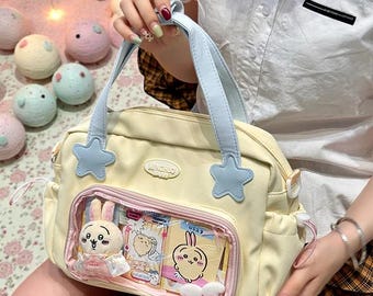 Kawaii Ita Bag Pastel Crossbody Bag, Cute Clear Window Purse, Anime Pin Display Bag, Harajuku Aesthetic Shoulder Bag, Gift For Girls
