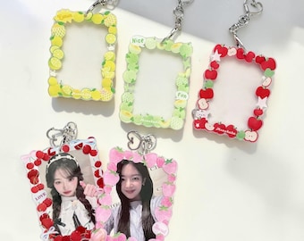 Fruit Acrylic Photocard Holder, Cute Photo Card Frame, Kpop Idol Card Display, Bag Charm Accessory, Kawaii Keychain, Photocard Keyring Gift