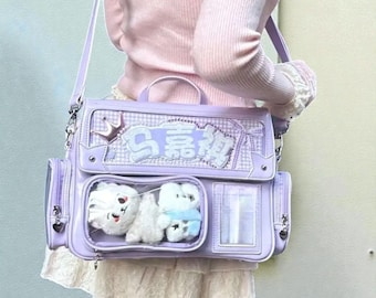Kawaii Ita Bag Crossbody, Cute Anime Display Bag, Plush Window Bag, Harajuku Style Pastel Shoulder Bag, Gift For Girls