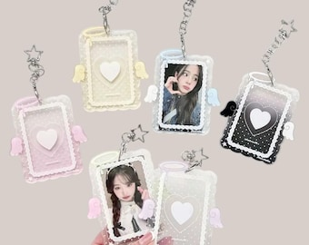 Transparent Kpop Photocard Holder Keychain, Cute Angel Wings Photo Card Case, Kawaii Card Sleeve, Idol Photocard Display, Gift for Kpop Fans