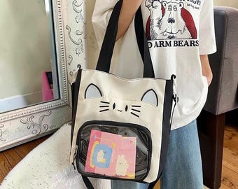 Cat Ita Shoulder Bag, Anime Pin Display Bag, Cute Transparent Window Bag,  Japanese Crossbody Bag, Harajuku Style, Pastel Gift For Girls