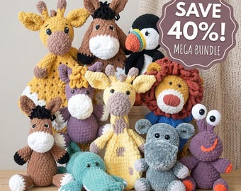 10-in-1 Animal Plushies Bundle, Handmade Crochet Animal Set, Giraffe, Lion, Crocodile, Horse, and More, Cute Amigurumi Animal Toys