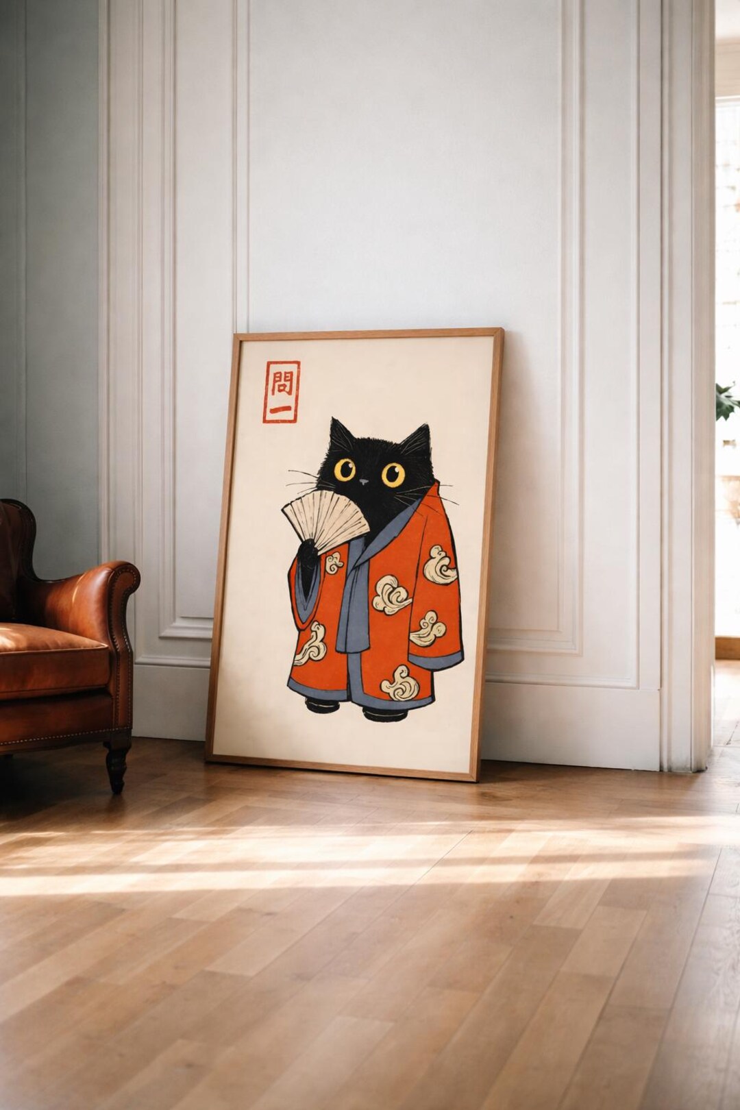 Japanese Cat Kimono Poster Vintage Style Print Unique Cat Art Gift Boho ...