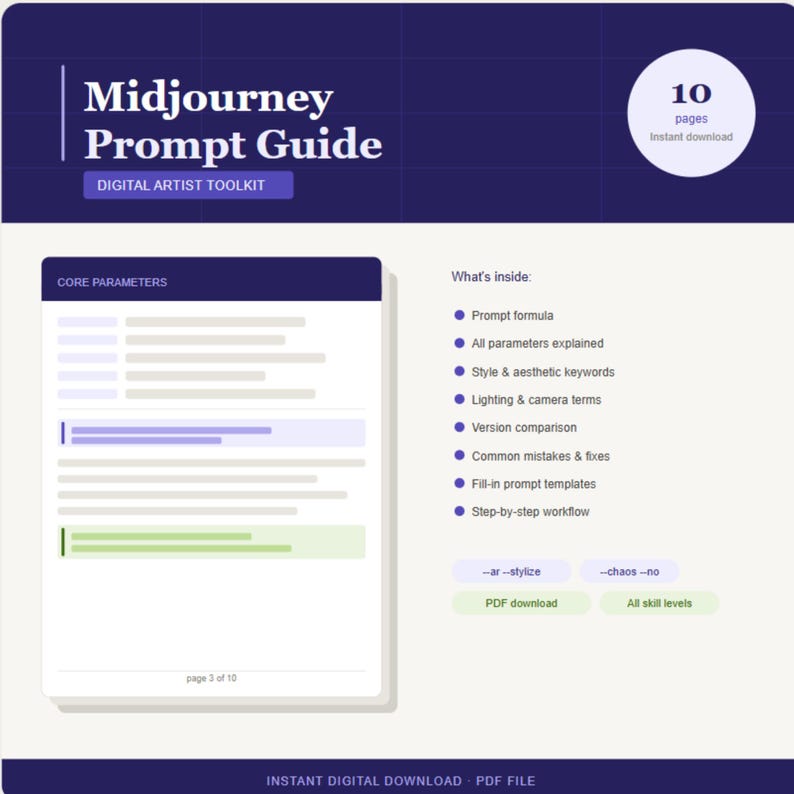 Midjourney Prompt Guide PDF | AI Art Cheat Sheet | Parameters --ar ...