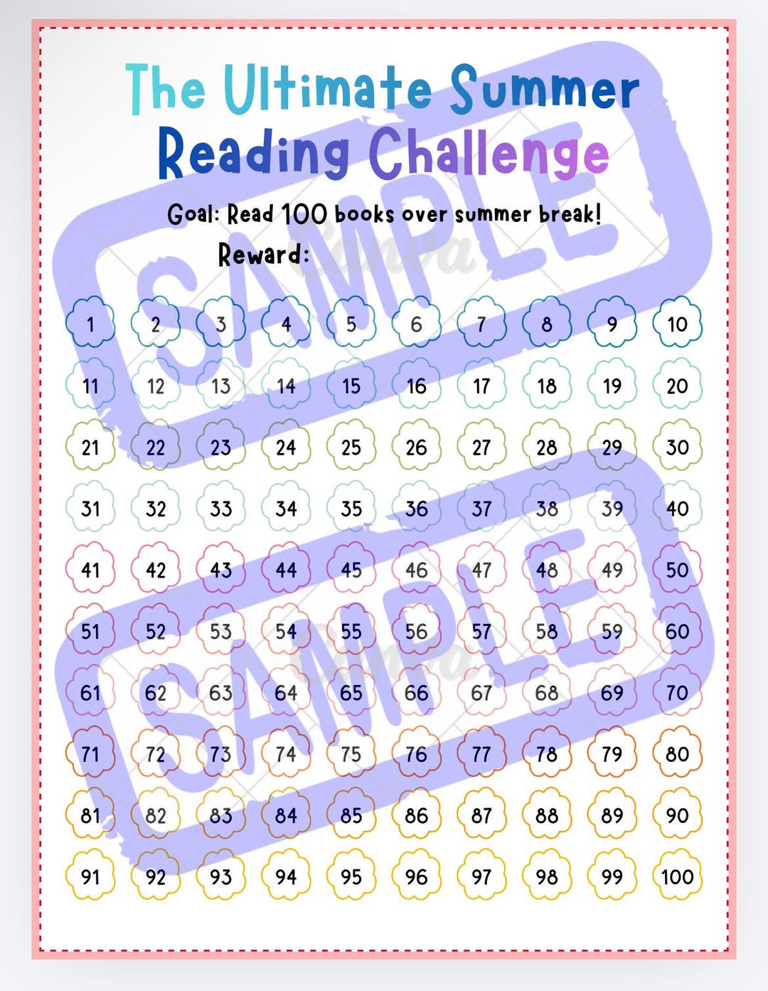 Read 100 Books This Summer Printable Kids Reading Challenge Tracker ...