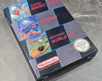 3 in 1 Custom Super Mario Bros, Tetris, World Cup (NES) Replacement Box - Handmade in UK