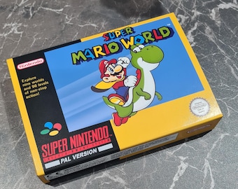 Super Mario World (Yellow Box) (SNES) Replacement Box & Tray - Handmade in UK