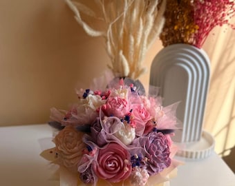 Pastelkaars boeket geschenkdoos, handgemaakte sojawas bloemkaarsen, romantisch cadeau voor haar, verjaardagsdecor, uniek cadeau-idee voor thuis