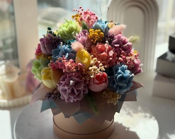 Pastel Candle Bouquet Gift for Her, Flower Candle Arrangement, Handmade Soy Wax Flowers, Birthday Gift, Unique Decor, Gift Box